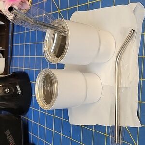 White Stainless Steel 3oz Tumblers with Metal Straws New